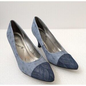 Bellini Zesty Geo Women's Size 9 Pointed Toe Kitten Heel Pumps Navy / Denim Blue
